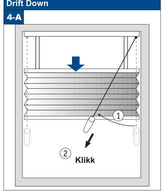 Drift Down 4-A: senk solskjermingen ved å dra i snoren, med Klikk-markering