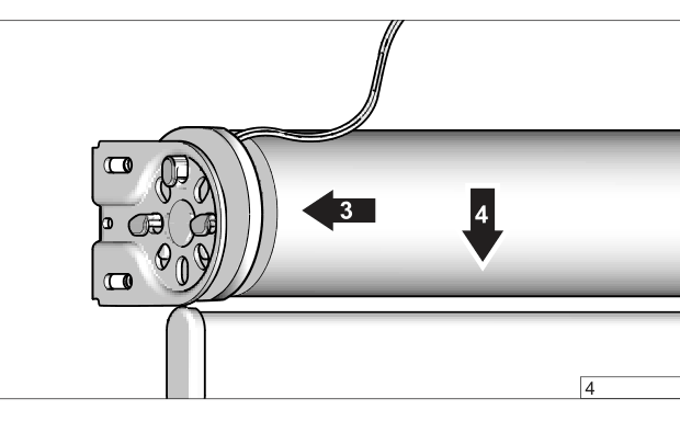 Motorhode med kabel i brakett; pil mot siden (3) og pil ned (4)