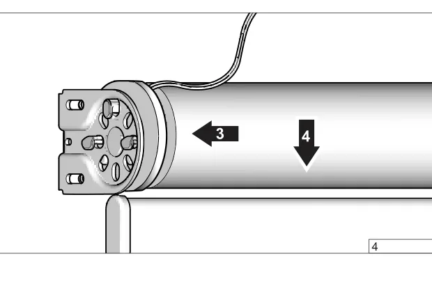 Motorhode med kabel i brakett; pil mot siden (3) og pil ned (4)