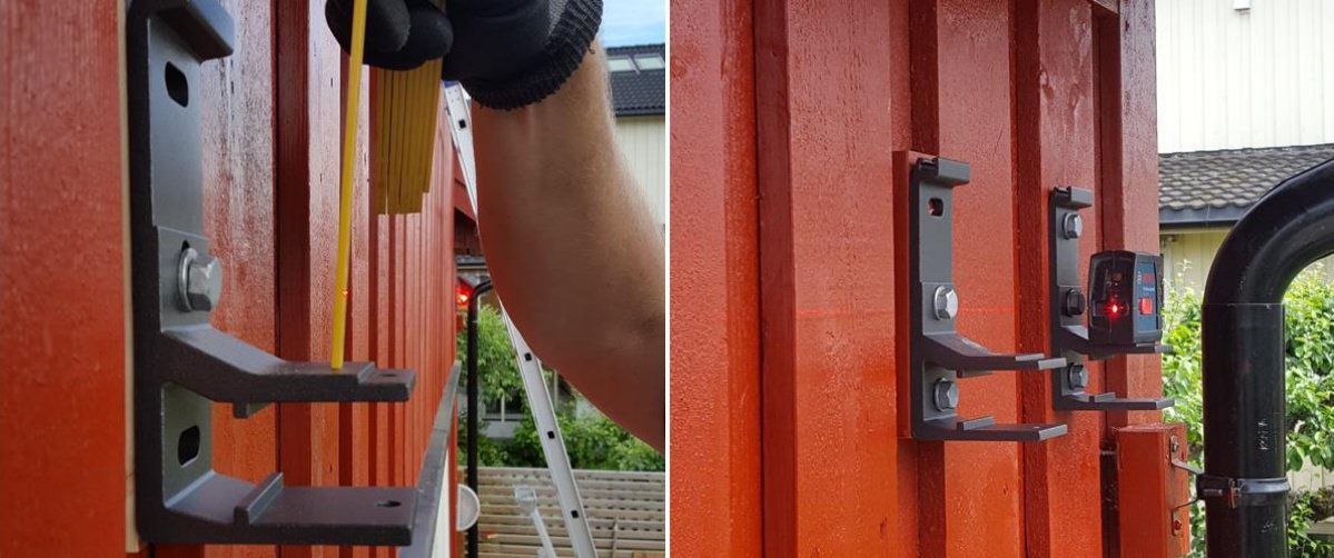 Montering av braketter horisontalt i forhold til første brakett