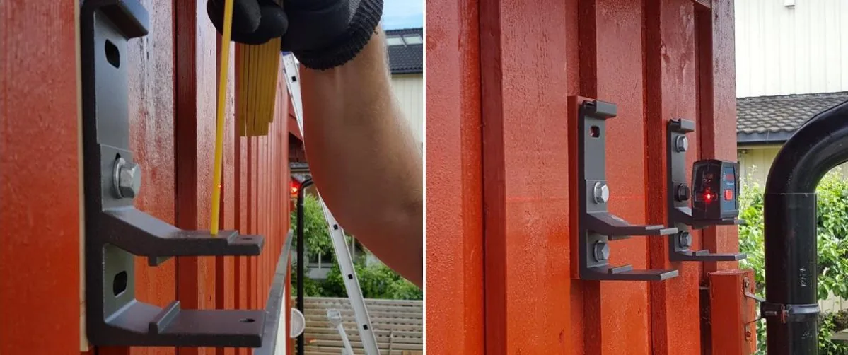 Montering av braketter horisontalt i forhold til første brakett