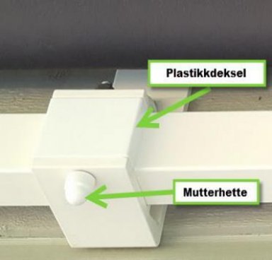 Montert mutterhette og plastikkdeksel på brakett