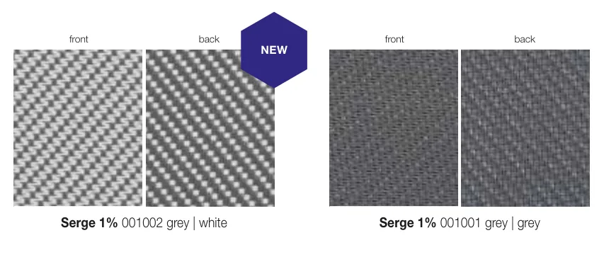 Serge 1% 001002 grey | white fabric swatch, front and back
