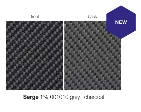 Serge 1% 001010 grey | charcoal fabric swatch, front and back