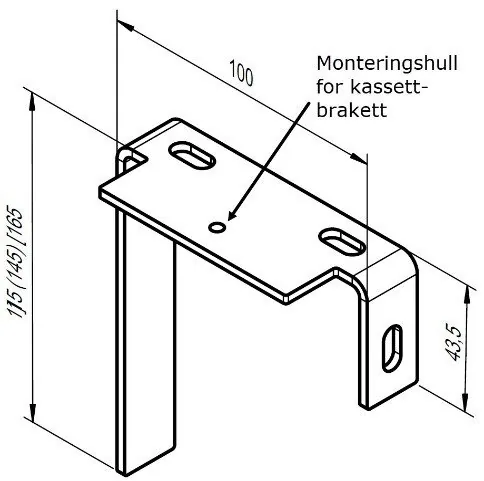 Måltegning av hovedbrakett med monteringshull for kassettbrakett