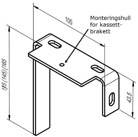 Måltegning av hovedbrakett med monteringshull for kassettbrakett