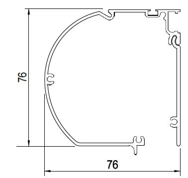 Tverrsnitt av kassettprofil, 76 x 76 mm