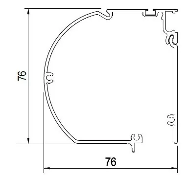 Tverrsnitt av kassettprofil, 76 x 76 mm