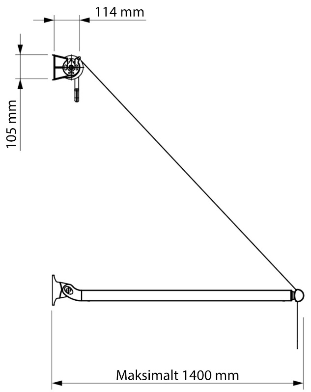 Måltegning som viser lengde på arm, maksimalt 1400 mm