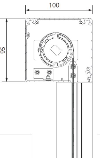 Kassett-tverrsnitt ZIP Screen 95 med mål 100 og 95 mm
