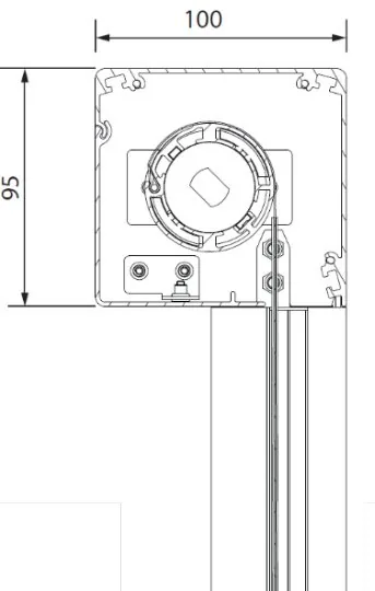 Kassett-tverrsnitt ZIP Screen 95 med mål 100 og 95 mm