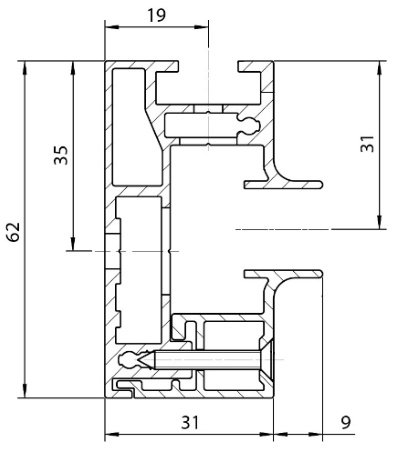 ZIP Screen 126 sideskinne – målprofil 40/62/31/9 mm