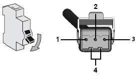 Klemmerekke og motorkontakt med nummerering 1–4
