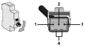 Klemmerekke og motorkontakt med nummerering 1–4