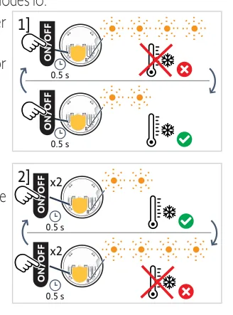 Trykk på Av/på-knappen for å kontrollere eller endre temperaturtilbakemeldingen