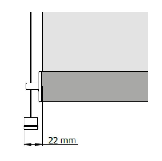 Detaljtegning av styrewire langs siden av rullegardinen med målet 22 mm