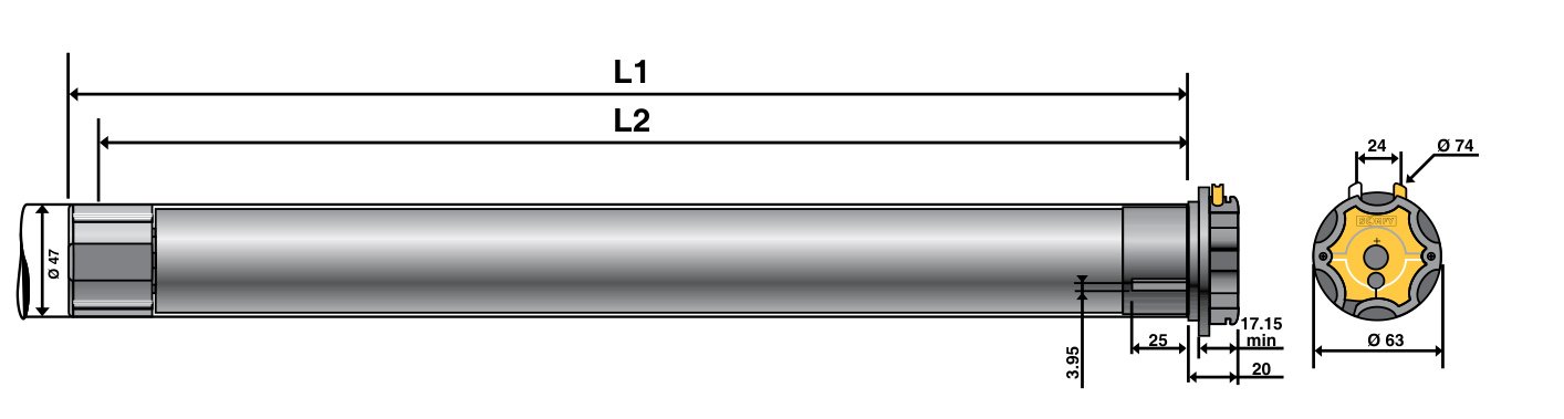 LT 50 dimensional drawing showing L1, L2 and tube diameters