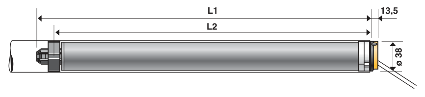 LS40 dimension drawing with L1, L2, 13,5 and diameter 38 mm