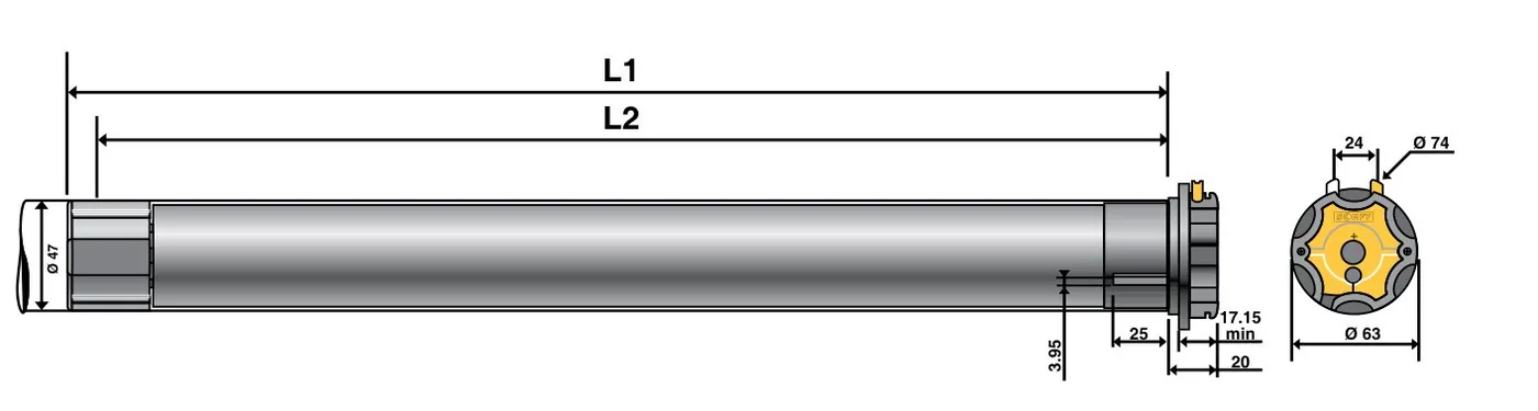 LT 50 dimensional drawing showing L1, L2 and tube diameters